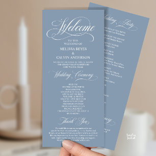 Elegant Wedding Ceremony Order, Dusty Blue Program