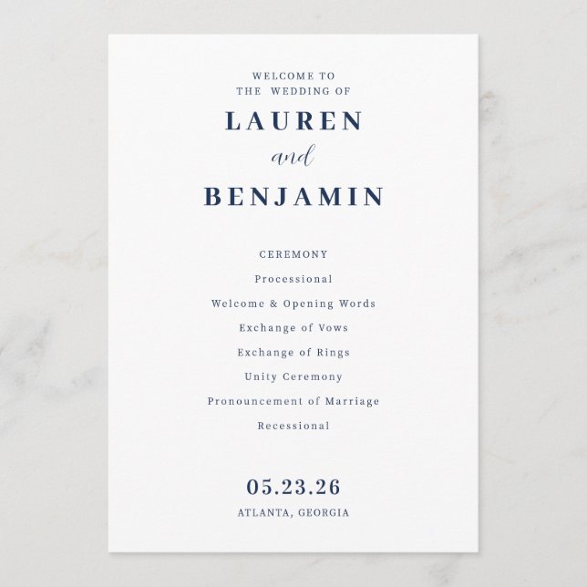 Elegant Wedding Ceremony Program (Front)