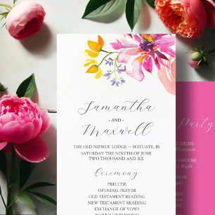 Elegant Wedding Ceremony Programs Fuchsia Flowers