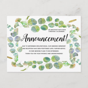 Elegant Wedding Change of Plan Postponed Cancelled Postcard