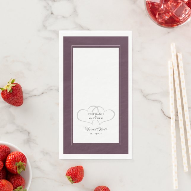 Elegant Wedding Chic Purple Hearts Forever Love Napkin (Insitu)