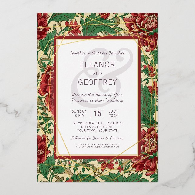 Elegant Wedding Chintz Gold Foil Vintage Holiday Card (Front)
