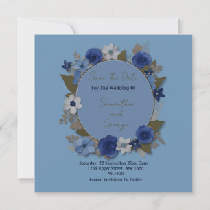 Elegant Wedding Circle Flowers Silver Navy Save The Date