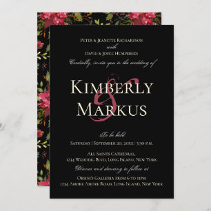 Elegant Wedding Claret Red Poinsettia Monogram Invitation