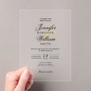 Elegant Wedding Classy Script Typography Gold Acrylic Invitations