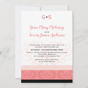 ELEGANT WEDDING coral flourished details monogram Invitation