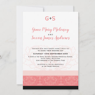ELEGANT WEDDING coral flourished details monogram Invitation