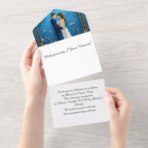 Elegant Wedding Couple Embracing with Floral Frame All In One Invitation