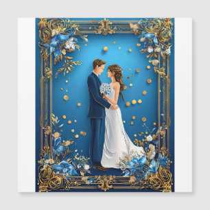 Elegant Wedding Couple Embracing with Floral Frame Magnetic Invitation