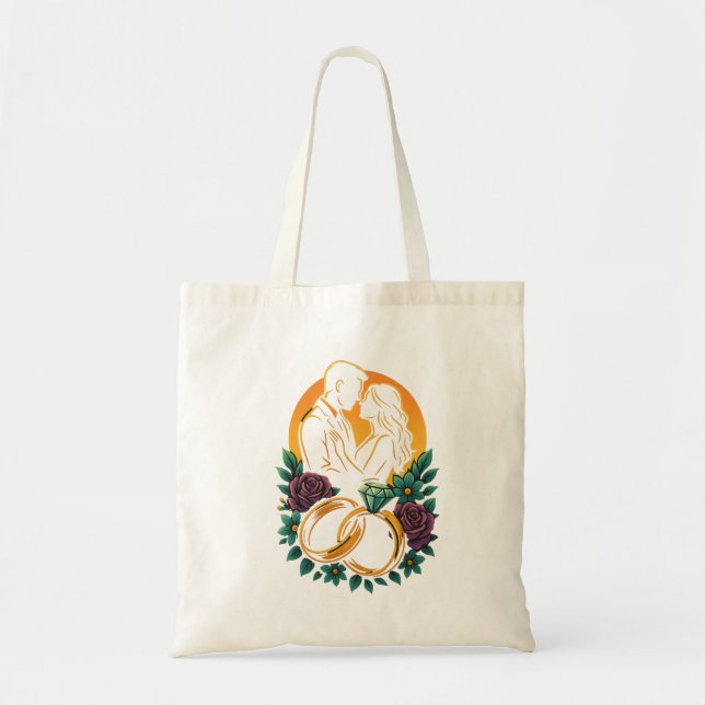 Elegant Wedding Couple Floral Ring Tote Bag (Front)