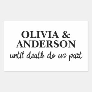Elegant Wedding Couple Name Black Text Modern Rectangular Sticker