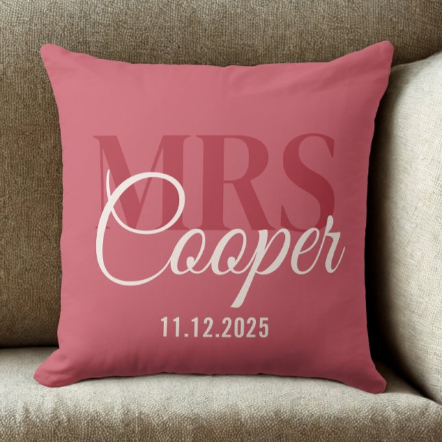 Elegant Wedding Couple Name Red Ivory Colour  Cushion (Modern elegant bride name throw pillow)