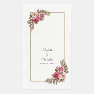 Elegant Wedding Couple Watercolor Floral Dinner Napkin
