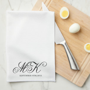 Elegant Wedding Couples Initials Script Monogram  Tea Towel