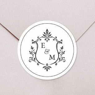 Elegant Wedding Crest Monogram Classic Round Sticker