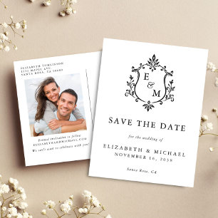 Elegant Wedding Crest Monogram Photo Save The Date Announcement Postcard