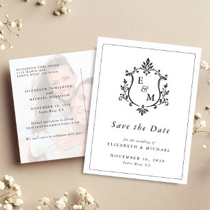 Elegant Wedding Crest Monogram Photo Save The Date Announcement Postcard