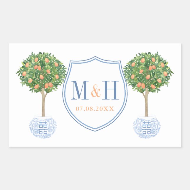 Elegant Wedding Crest Monogram Thank You Favour Rectangular Sticker (Front)
