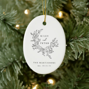 Elegant Wedding Crest Personalised Keepsake Ceramic Ornament