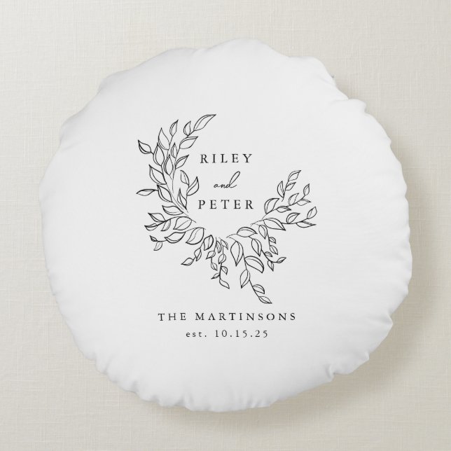 Elegant Wedding Crest Personalised Keepsake Round Cushion (Back)