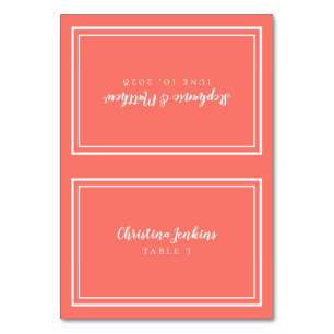 Elegant Wedding Custom Guest Place Card Coral