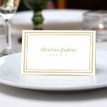 Elegant Wedding Custom Guest Place Card Gold White<br><div class="desc">Simple, minimalist and chic wedding guest place cards feature a modern design with a double framed border in classic yellow gold-tone color on a crisp white background. Design allows the ability to fully customize your place cards with couples names, wedding date, guest name & table number! Order each card separately...</div>