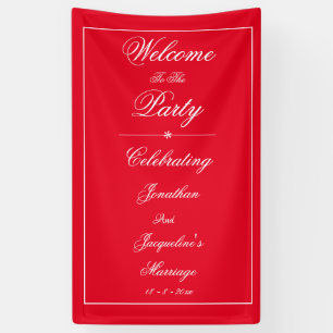 Elegant Wedding Custom Names Chic Red Welcome Banner