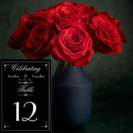 Elegant Wedding Custom Script Names Black & White  Table Number