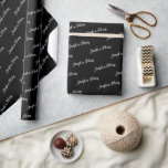 Elegant Wedding Customizable Couple's Names Gift  Wrapping Paper<br><div class="desc">Wrap your gifts in timeless elegance with this customizable black wedding tissue paper featuring white text — perfect for adding the couple’s names, wedding date, or a heartfelt message. The minimalist black-and-white design complements any wedding theme, from modern chic to classic romance. Ideal for wrapping wedding gifts, bridal shower presents,...</div>