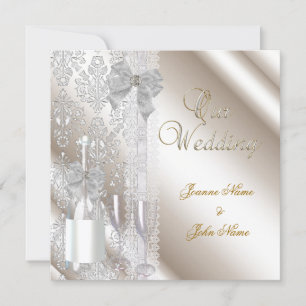Elegant Wedding Damask Cream White Champagne Invitation