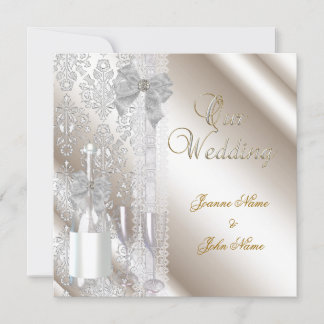 Elegant Wedding Damask Cream White Champagne Invitation