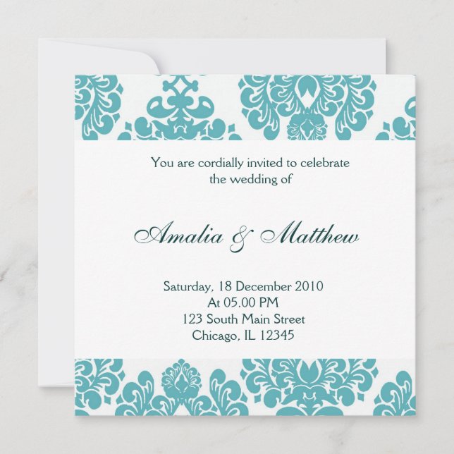 Elegant Wedding Damask Invitation (Front)