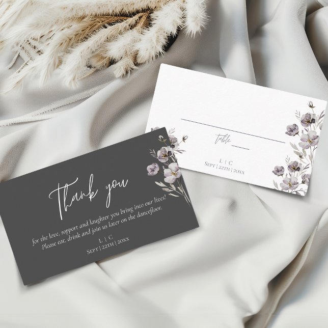 Elegant wedding dark grey watercolor thank you place card (Creator Uploaded)