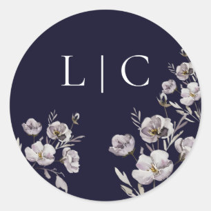 Elegant wedding dark navy watercolor flower classic round sticker