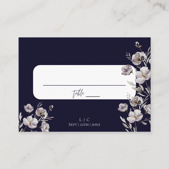 Elegant wedding dark navy watercolor thank you place card (Front)