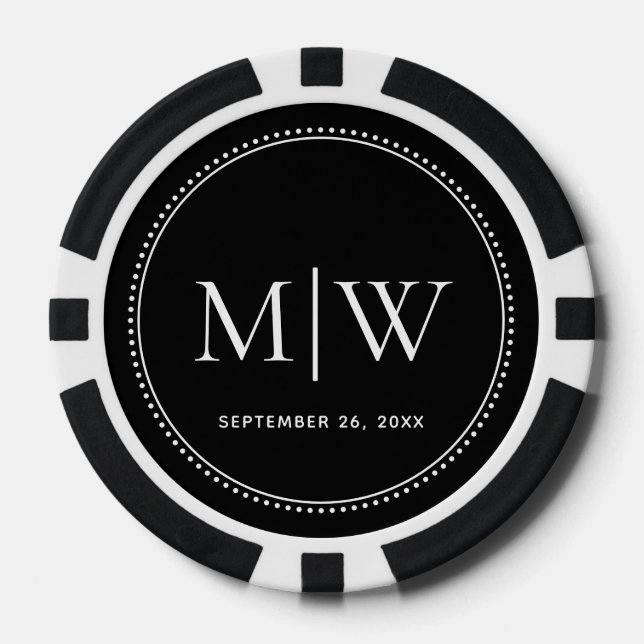 Elegant Wedding Date Couple Monogram Poker Chips (Front)