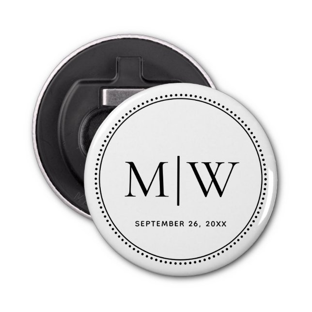 Elegant Wedding Date Couple Monogram White Bottle Opener (Front)