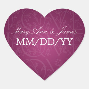 Elegant Wedding Date Love Flourish Berry Pink Heart Sticker