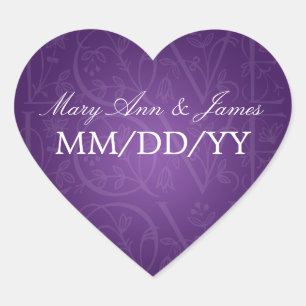 Elegant Wedding Date Love Flourish Purple Heart Sticker