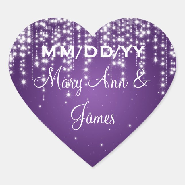 Elegant Wedding Date Night Dazzle Purple Heart Sticker (Front)