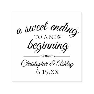 Elegant Wedding Date Sweet Ending New Beginning Self-inking Stamp