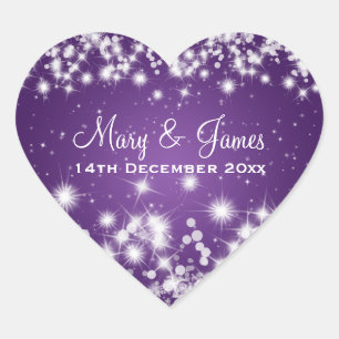 Elegant Wedding Date Winter Sparkle Purple Heart Heart Sticker