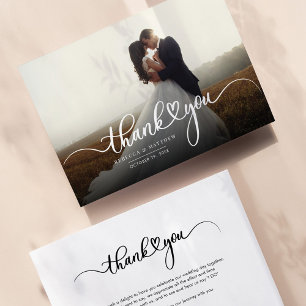Elegant Wedding Day Photo Calligraphy Thank You Card
