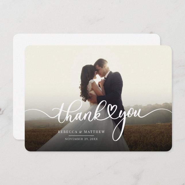 Elegant Wedding Day Photo Hand-Lettered Thank You Card (Front/Back)