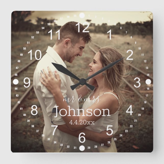 elegant wedding day photo square wall clock (Front)