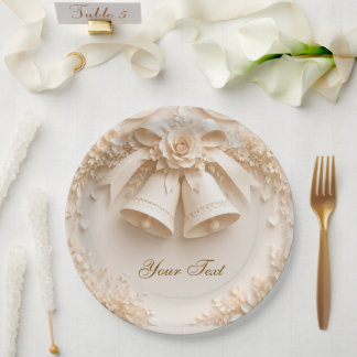 Elegant wedding design with bells and roses paper plate