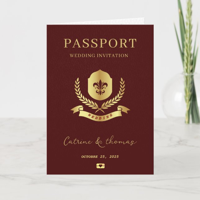 Elegant Wedding Destination Passport World Map  Invitation (Front)