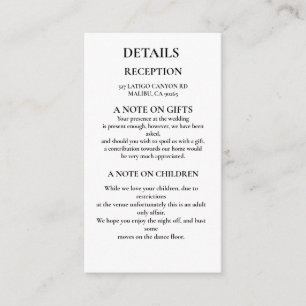 Elegant Wedding Details Insert Card