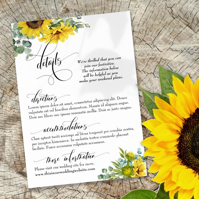 Elegant Wedding Details, Sunflowers & Eucalyptus Enclosure Card (Creator Uploaded)
