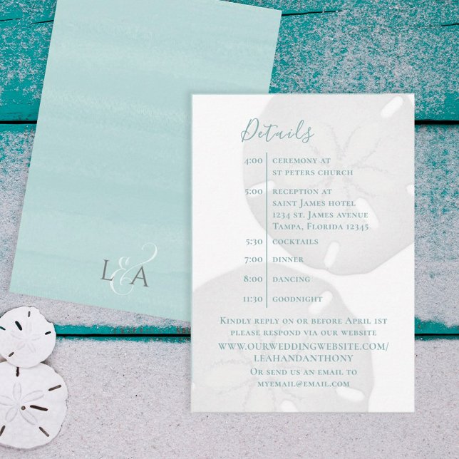 Elegant Wedding Details Timeline Beach Sand Dollar Enclosure Card (Creator Uploaded)